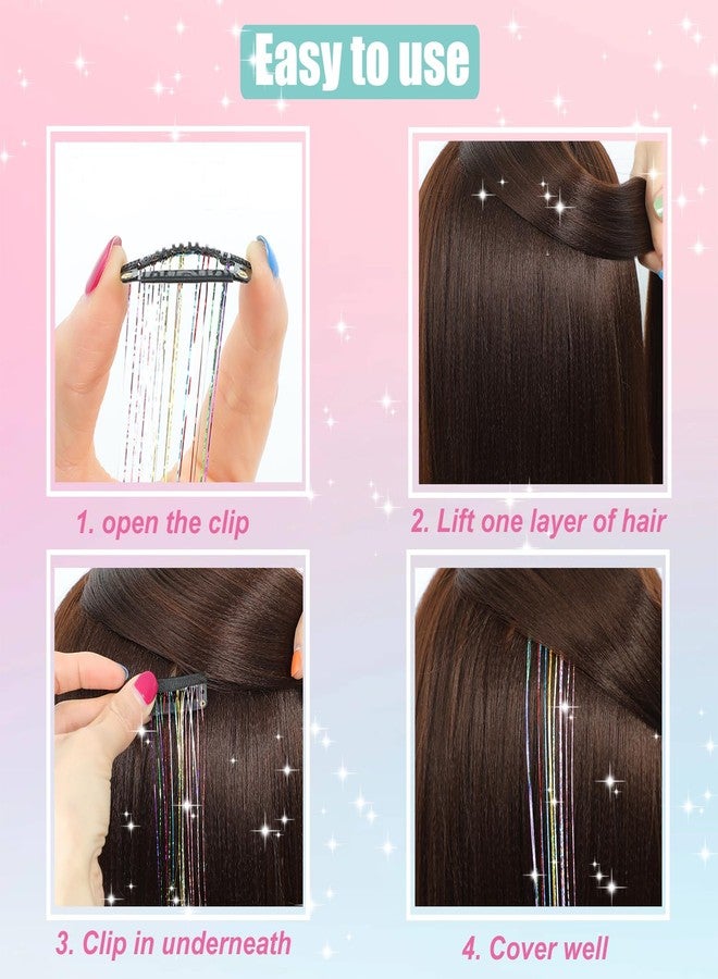 Zuolabty 18pcs Hair Tinsel Clip in Hair Tinsel Kit Glitter Tinsel Hair Extensions 20Inch Sparkling Fairy Hair Tinsel Shiny Hair Accessories for Women Girls Kids (Pink) - Image 5